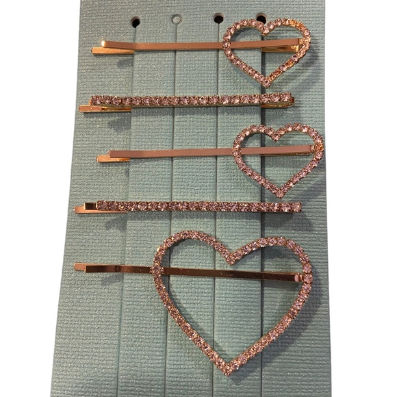 Pink Linen Sparkly Rhinestone Hair Pins Set of 5 - Picture 2 of 3